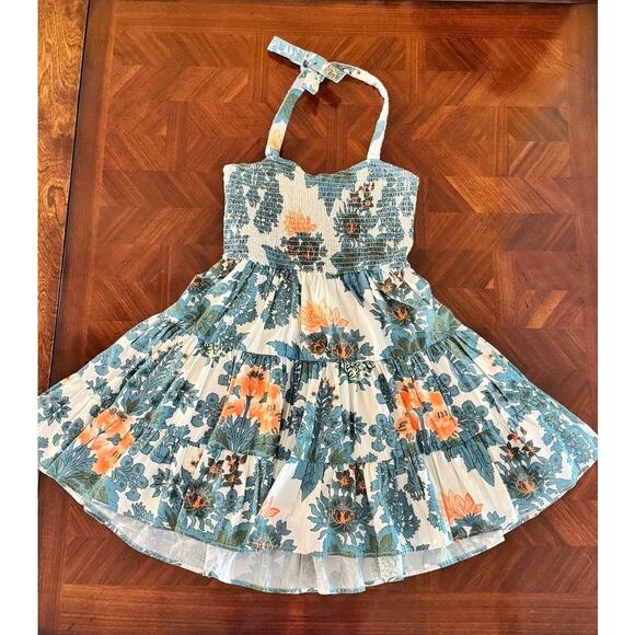 Forever That Girl Floral Smocked Halter Sundress Blue Orange Size S - Picture 7 of 16
